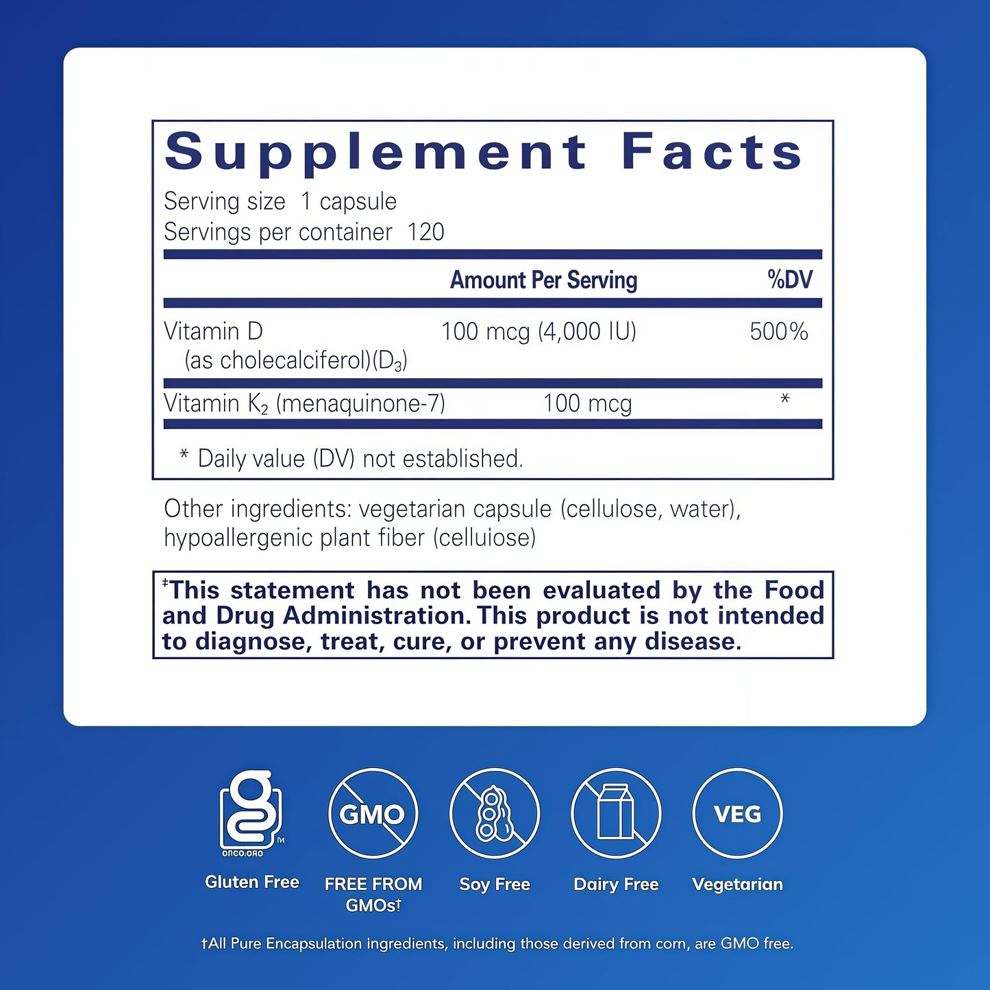 Pure Encapsulations Vitamin D3 & K2 - Bone & Vascular Health Support - Immune Function* - Gluten Free - Non-GMO - 120 Capsules