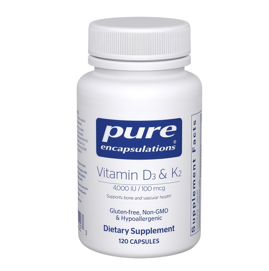 Pure Encapsulations Vitamin D3 & K2 - Bone & Vascular Health Support - Immune Function* - Gluten Free - Non-GMO - 120 Capsules